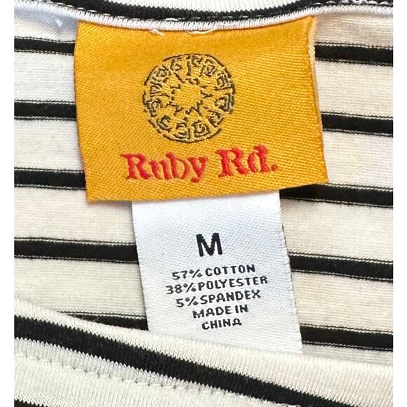 2/$15 Ruby Rd. Striped Poinsettia Top Boat Neck Holiday Christmas Size M - Picture 8 of 9